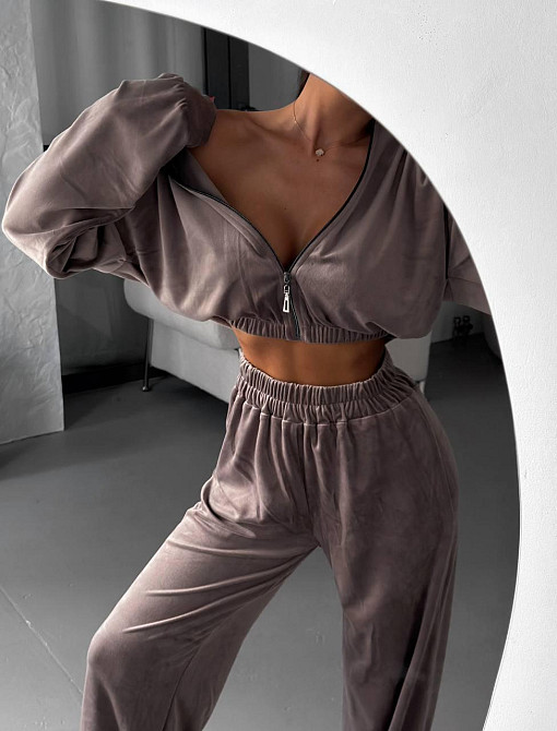 Женский плюшевый прогулочный костюм двойка: кофта и штаны турецкий велюр Бежевый, 46/48 Одесса - изображение 3