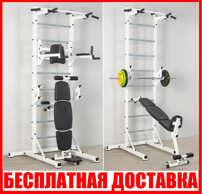 Шведская стенка передвижная Universal White Pro+ универсальная без креплений скамья для пресса турни Каменское - изображение 1
