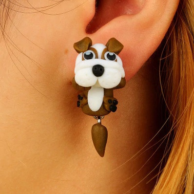 Сережки коричневі "Собачки" - довжина 4см, полімерна глина Київ - фото 1