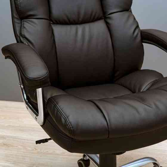 Офісне крісло керівника ManhattanDesign Хром Tilt М-1 Екошкіра Люкс Black (Прогумовані колеса) Днепр