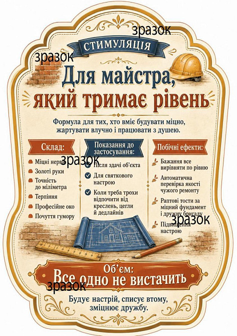 Комплект етикеток на пляшку “З Днем будівельника” — подарункова етикетка будівельнику, майстру, прорабу Одеса - фото 2