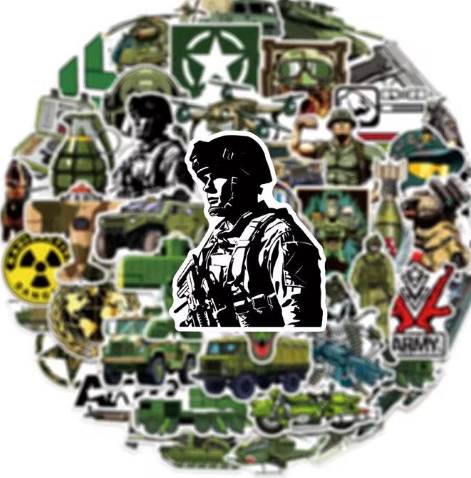 Набор виниловых наклеек 50 шт Army Military Sticker Pack военная техника солдаты самолеты танки Киев - изображение 2