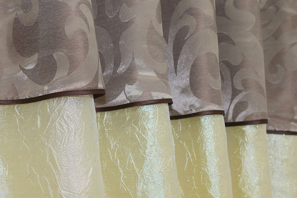 Кухонные шторы VR-Textil № 073к с ламбрекеном и подхватами светло-золотистый с какао 270х170 см (52-0183) Киев - изображение 4