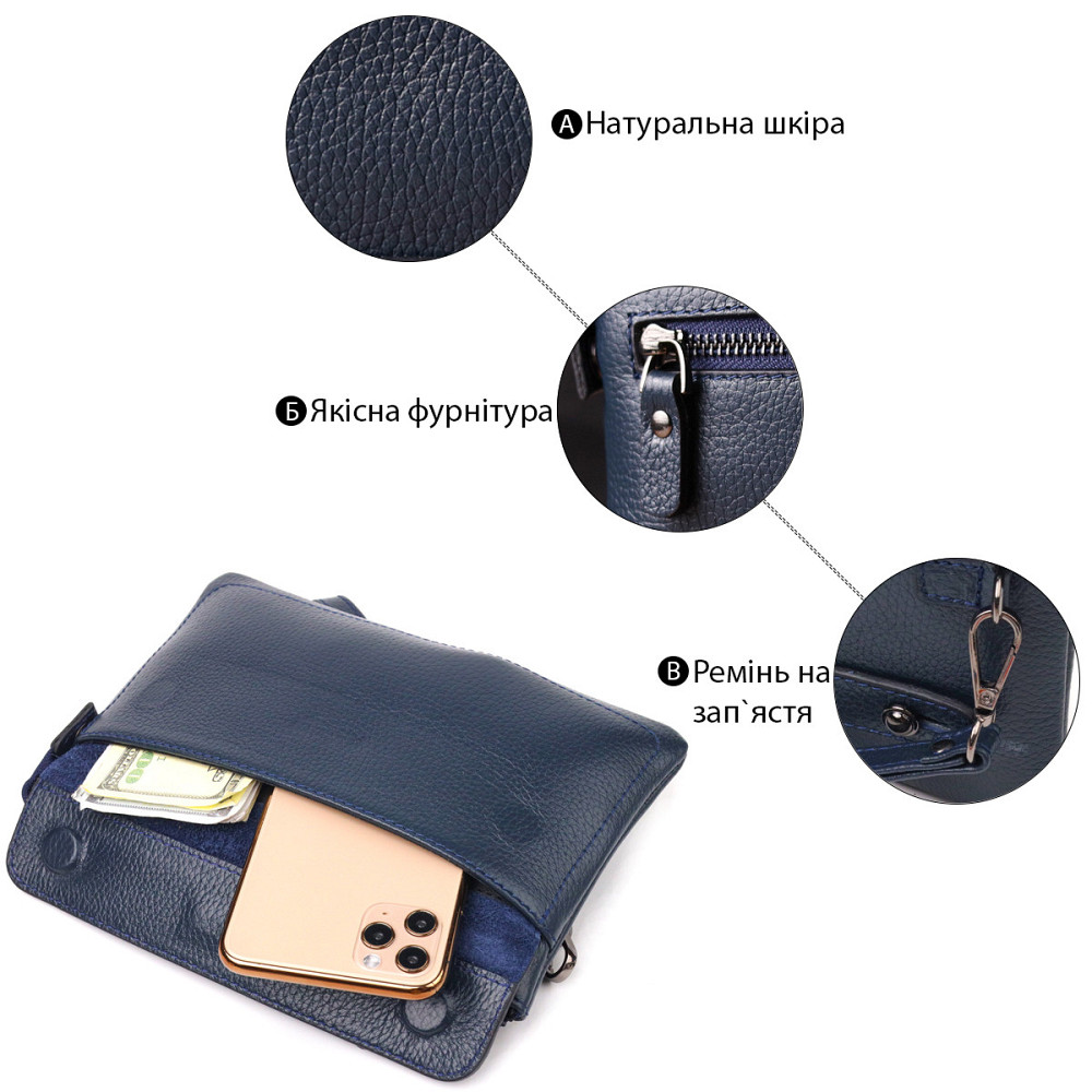 Оригинальный мужской клатч из натуральной кожи CANPELLINI 21545 Синий Киев - изображение 8