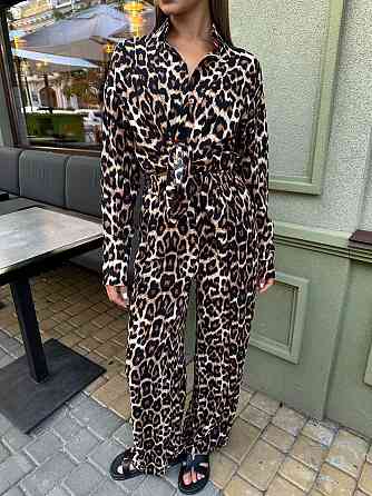 Жіночий стильний повсякденний костюм леопардовий штапель принт Одеса