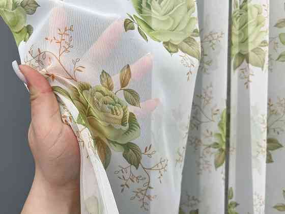 Тюль VR-Textil 1810т Шифон з принтом Білий з салатовий 400х270 см (42-1246) Київ