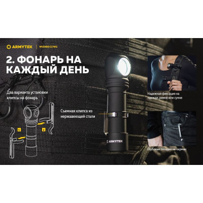 Фонарь Armytek Wizard C2 WG Magnet USB Warm (F09201W) Винница - изображение 5