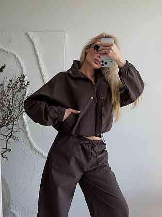 Женский стильный повседневный костюм из плащевки Шоколад Одесса