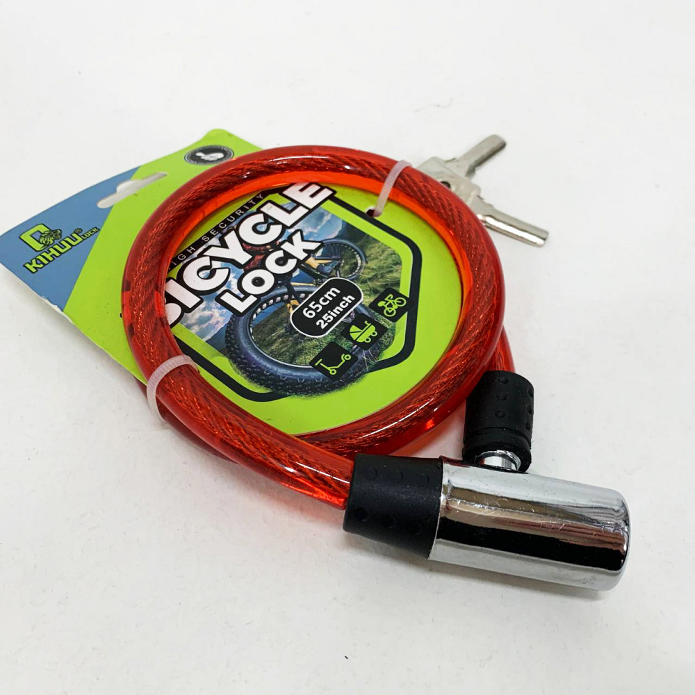 Замок велосипедний 185, 12*65 тросовий, 2 ключі. Колір: червоний DZ-82 Львів - фото 4