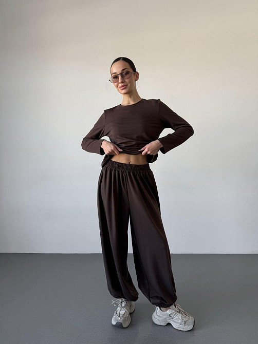 Женский повседневный прогулочный костюм двойка: кофта и брюки турецкая двунить Коричневый, 46/48 Одесса - изображение 4