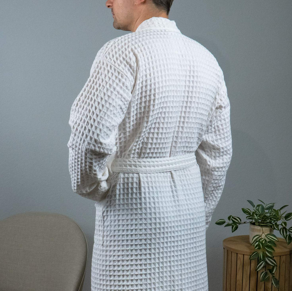 Вафельний халат чоловічий комір стійка з довгим рукавом YouStar 100% бавовна 380 г/м2 (Білий) S Суми - фото 4