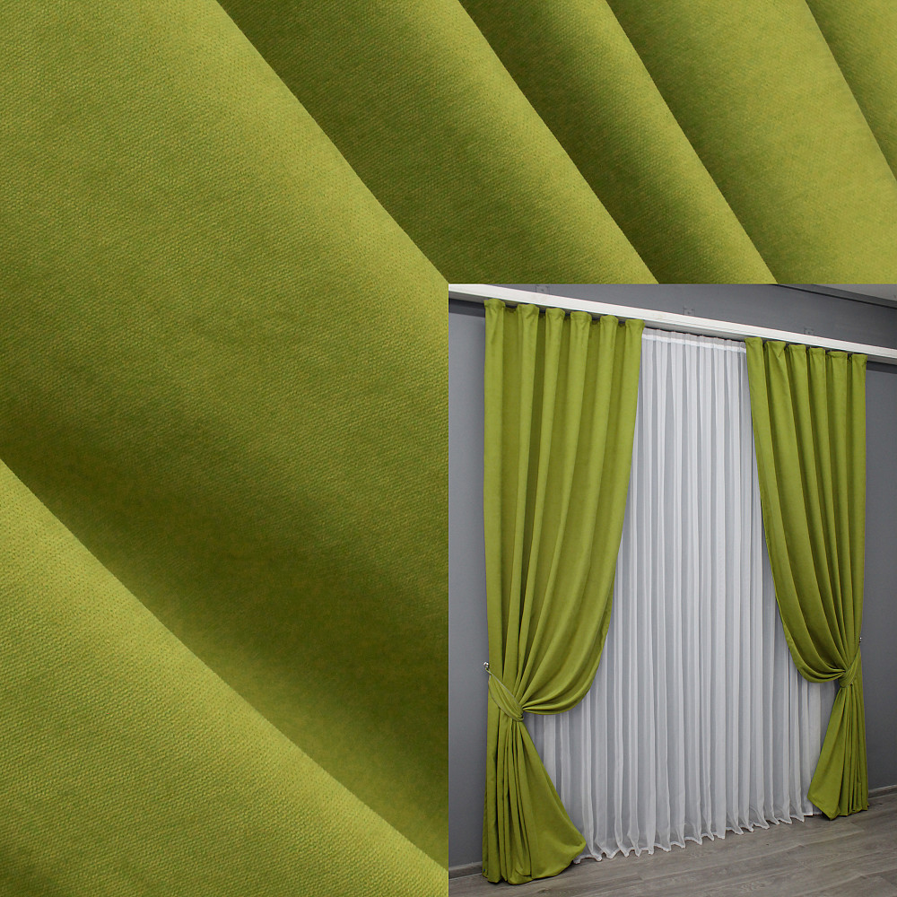 Комплект готовых штор VR-Textil Микровелюр Petek № 1500ш Салатовый 150х270 см 2 шт (33-1043) Киев - изображение 1