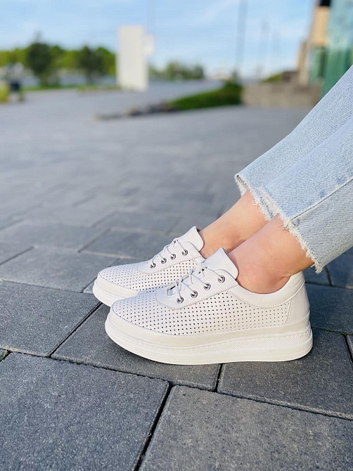 Lonza Жіночі кеди з натуральної шкіри білі весна - літо LONZA / Стильні кеди літні шкіряні р.38 Коломыя - изображение 2