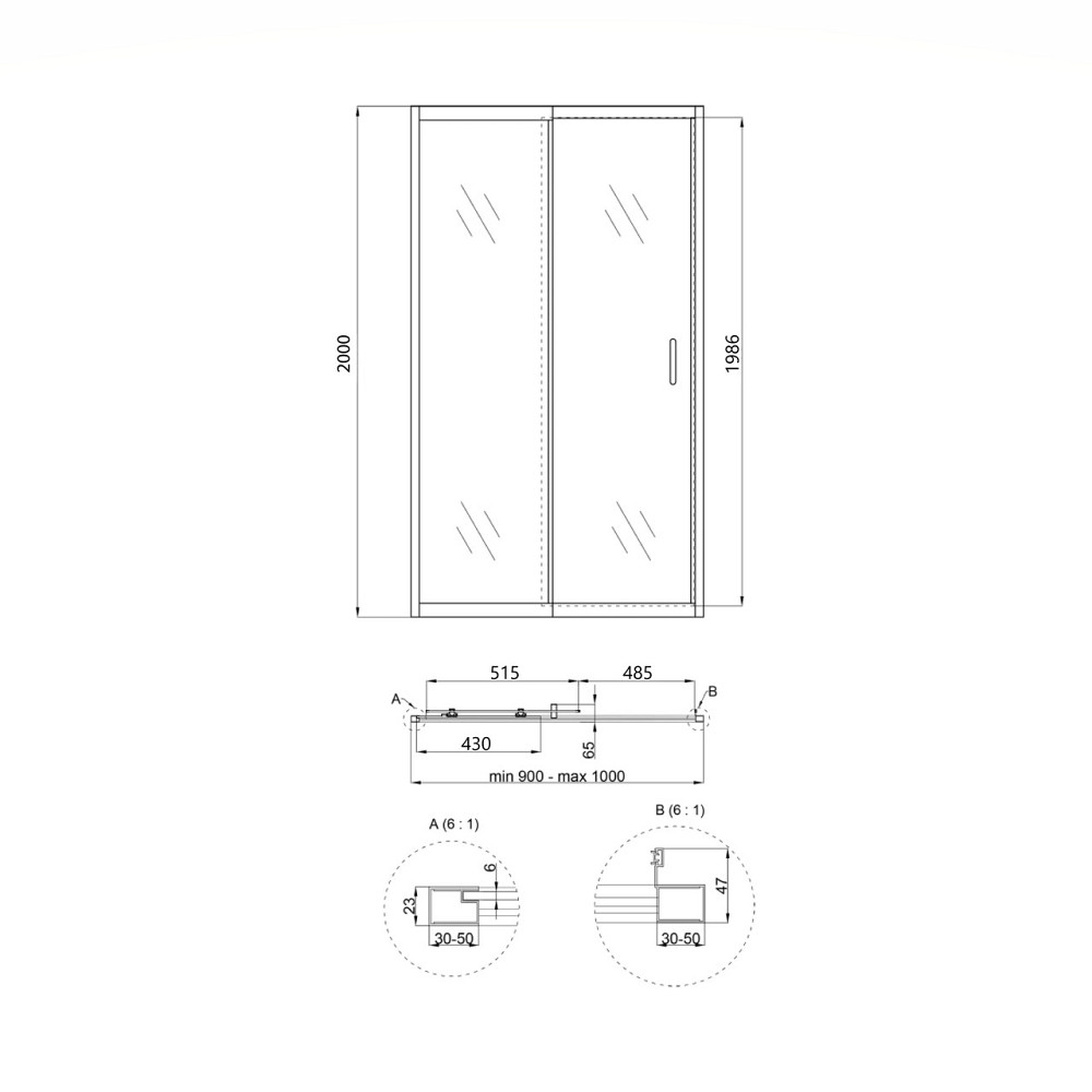 Душевая дверь в нишу Qtap Taurus CRM209-1.C6 90-100x200 см, стекло Clear 6 мм, покрытие CalcLess Киев - изображение 2