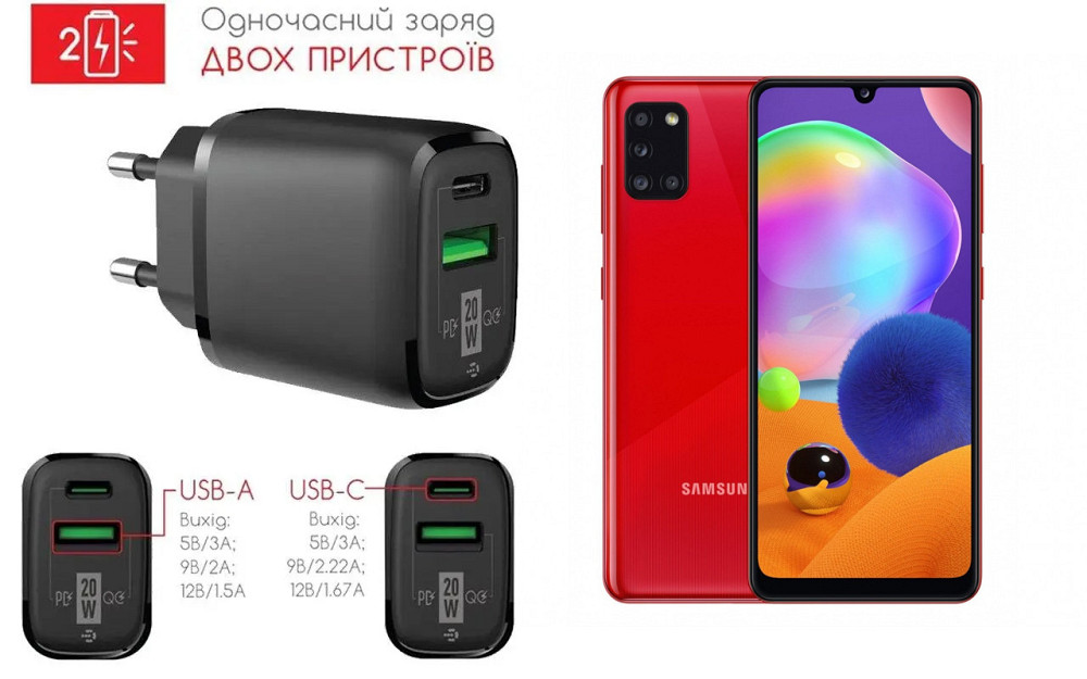 Сетевое зарядное устройство для Samsung Galaxy A31 SM-A315, 20W 3A, Quick Charge 3.0 Киев - изображение 1