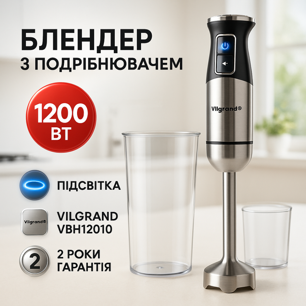 Погружной блендер для сбивания VILGRAND VBH12010 1200 Вт, Блендер для приготовления детского питания NY-73 Львов - изображение 11