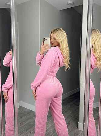 Женский стильный повседневный комбинезон с ушками велюр-плюш Розовый, 40/42 Одесса