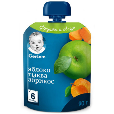 Детское пюре Gerber Яблоко Тыква Абрикос 90 г (7613036034999) Винница - изображение 1