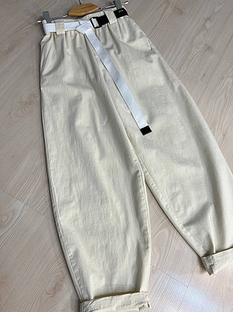 Брюки жіночі A-N 712 МОМ jeans широкі банани полегшений тонкий коттон з ременем молочні, молочний, L Одеса - фото 2