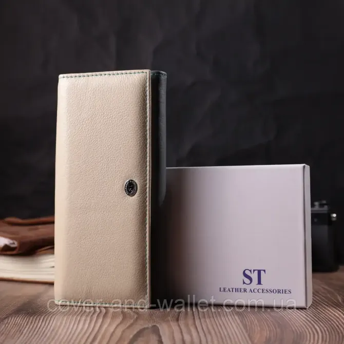 Класичний шкіряний жіночий гаманець білого кольору на магнітах ST Leather Київ - фото 8