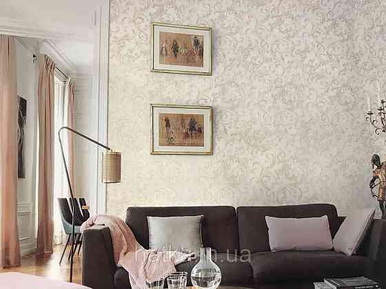 Шпалери вінілові на паперовій основі Sirpi Italian Silk 7 вензель молочний світло сірий основа під штукатурку Київ