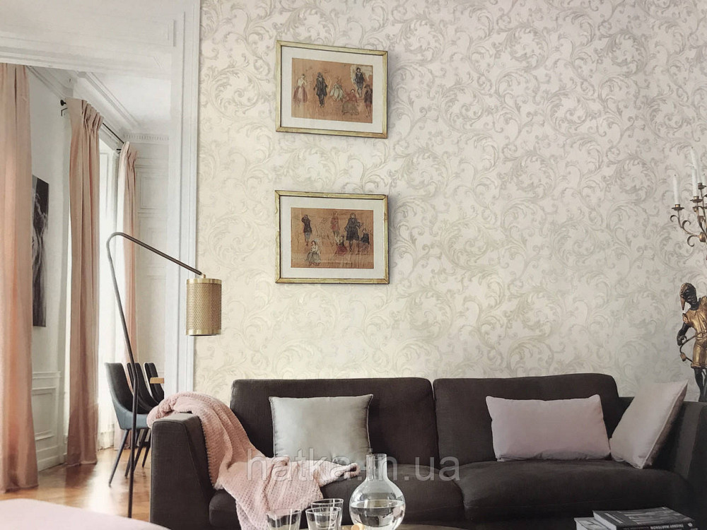 Шпалери вінілові на паперовій основі Sirpi Italian Silk 7 вензель молочний світло сірий основа під штукатурку Київ - фото 1