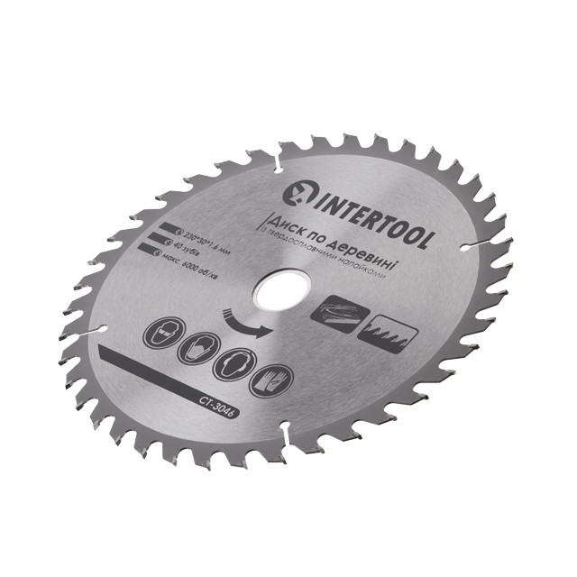 Диск по деревині, з твердосплавними напайками, 230×30×1,6 мм, 40 зубів, 6000 об/хв INTERTOOL CT-3046 Киев - изображение 7