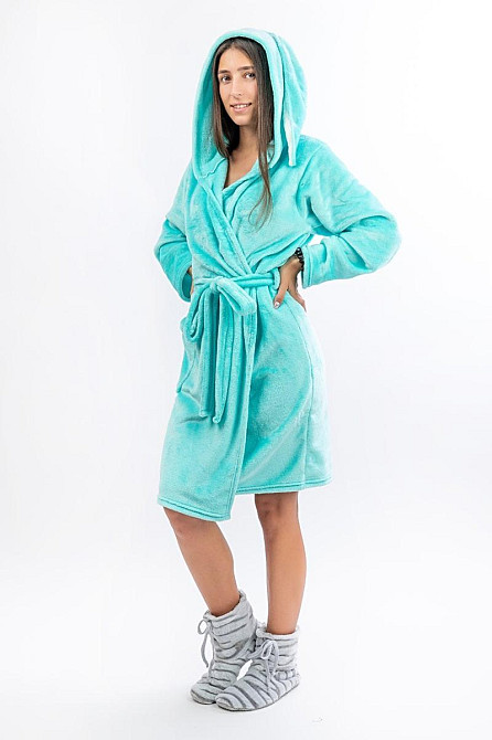 Теплый халат с ушками  для подростков, ментоловый Киев - изображение 5