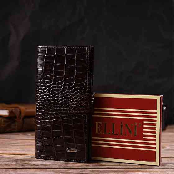 Стильний гаманець для чоловіків з натуральної шкіри з тисненням під крокодила CANPELLINI 21915 Коричневий Київ