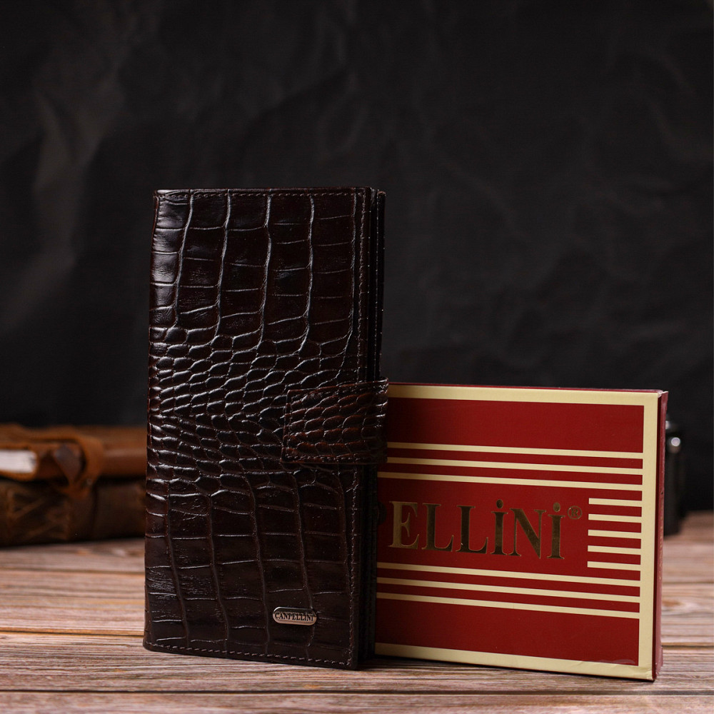 Стильный кошелек для мужчин из натуральной кожи с тиснением под крокодила CANPELLINI 21915 Коричневый Киев - изображение 1