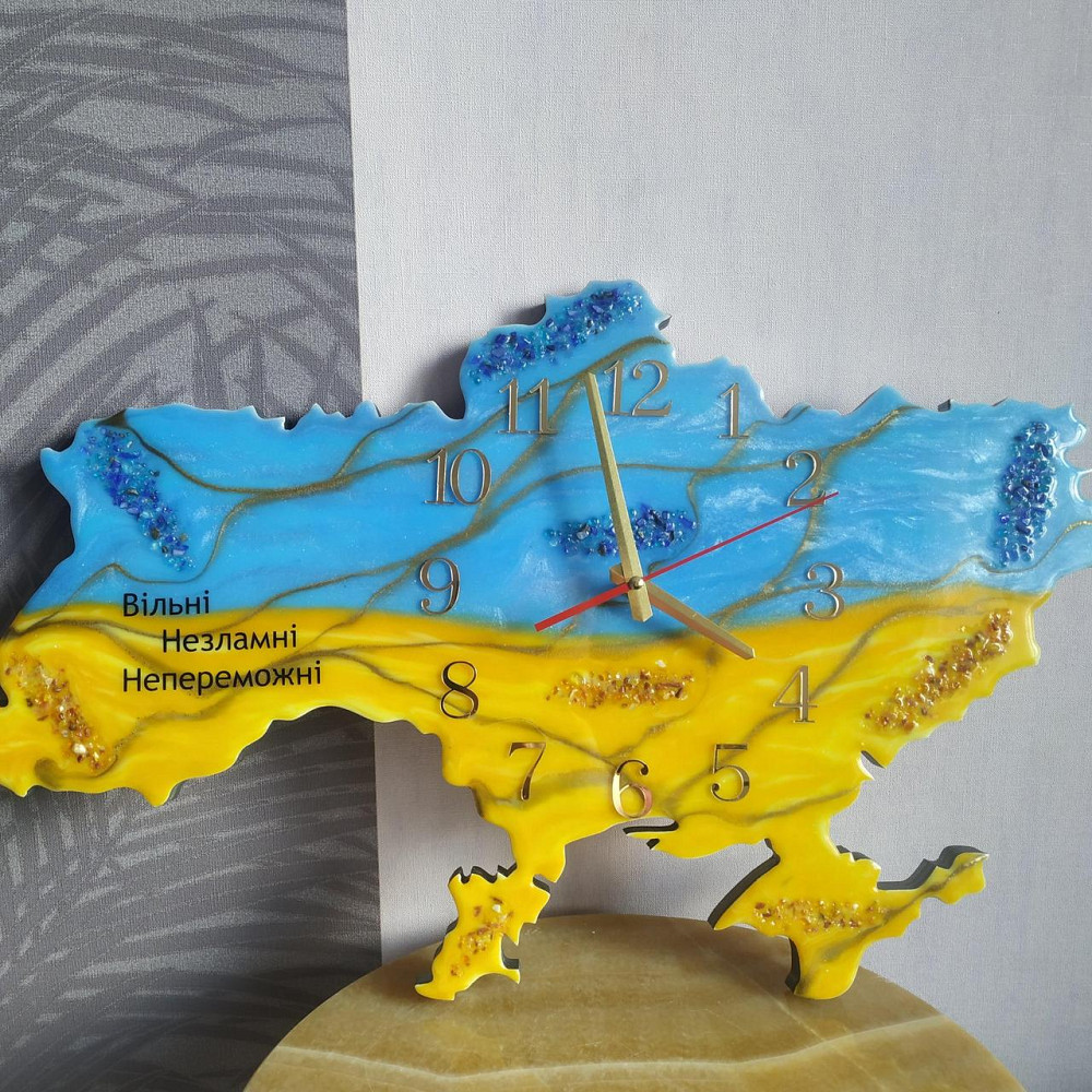 Настінний годинник з епоксидної смоли ручної роботи "Карта України" 60х38 см Дніпро - фото 5