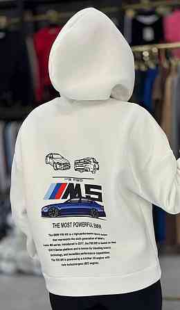 Женское теплое худи свободного кроя с накатом на спине турецкая трехнитка на флисе Белый, 46/48 Одесса