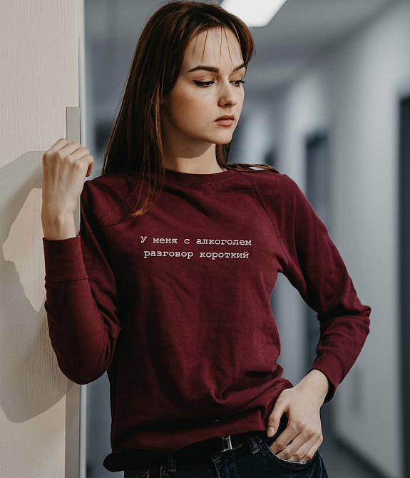 Мужской\Женский свитшот  с принтом . У меня с алкоголем разговор короткий Черновцы - изображение 1