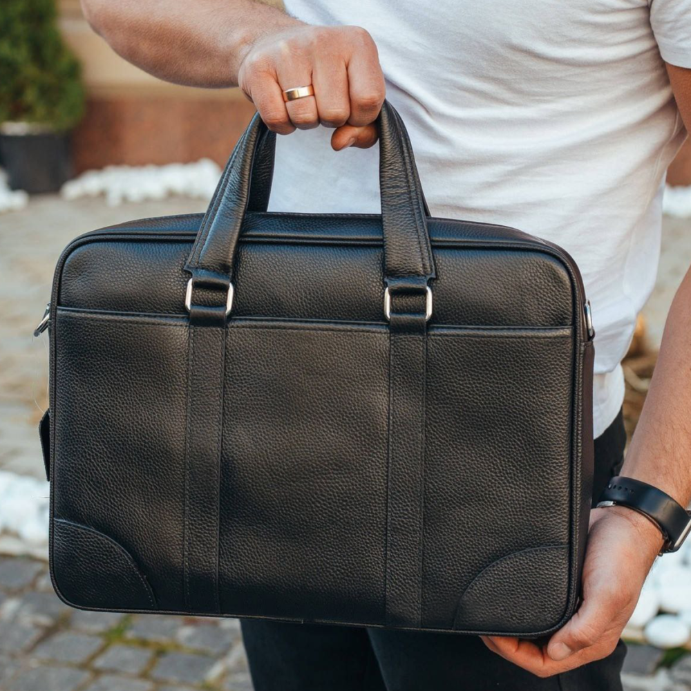 Мужская кожаная сумка портфель для документов и ноутбука черная деловая классическая на плечо вместительная Киев - изображение 5