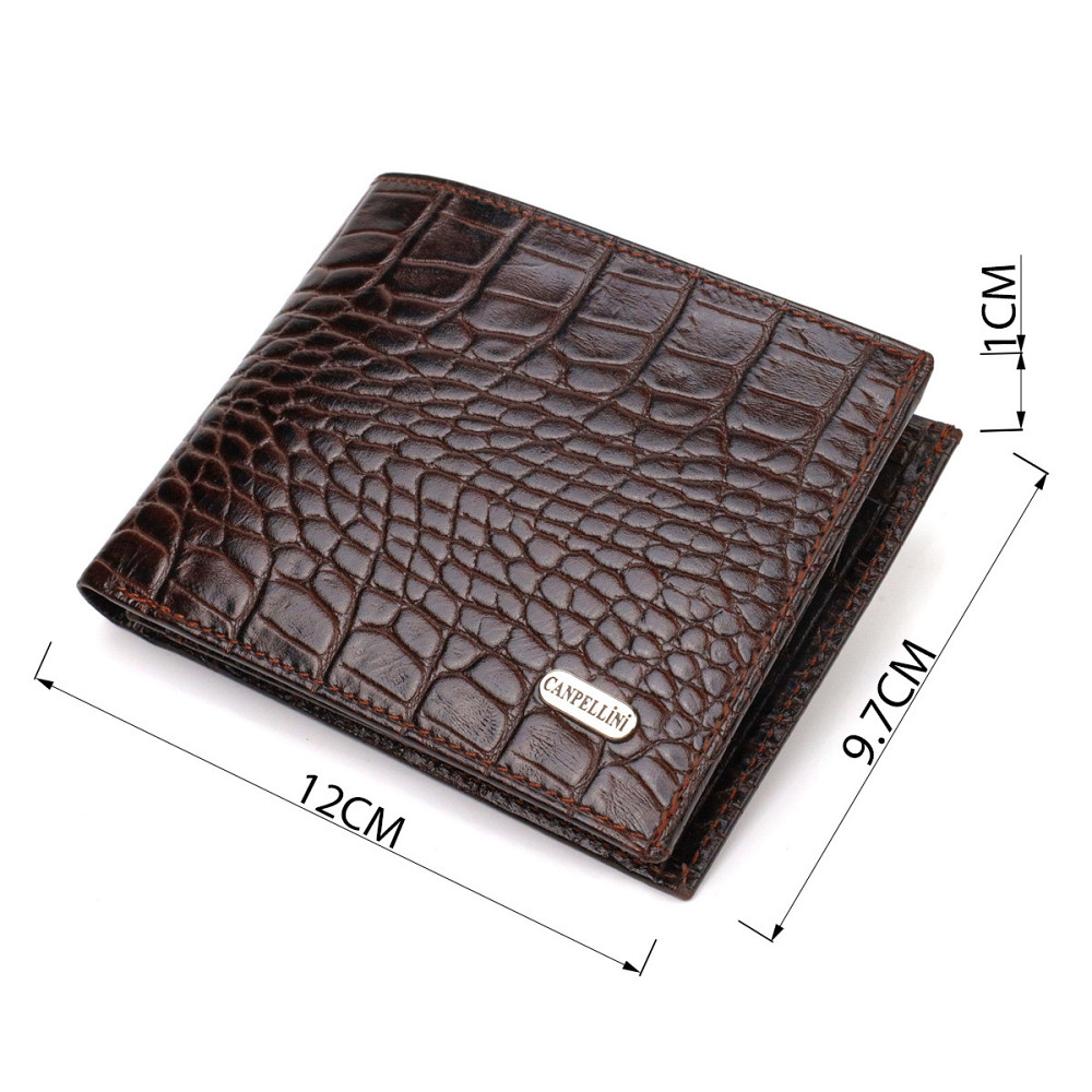Мужской бумажник без застежки из натуральной кожи с тиснением под крокодила Коричневый (CANPELLINI) Киев - изображение 7