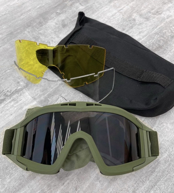 Очки тактические армейские танкист на резинке 3 сменных стекла койот Одесса - изображение 4