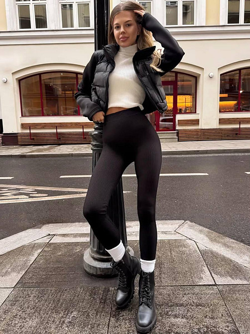 Женские теплые базовые лосины без боковых швов турецкий рубчик на флисе Одесса - изображение 3