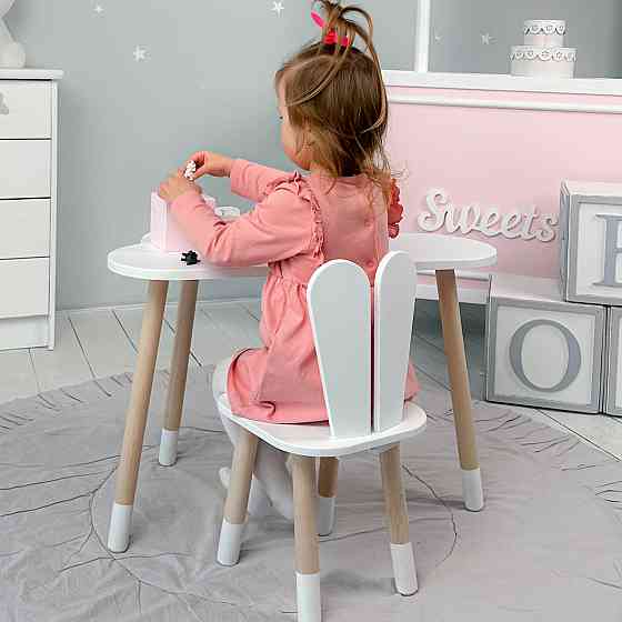 Білий набір меблів стіл та стілець, дитячий столик хмарка 46х70х40 і стільчик зайчик 26х26х24 для гри, малювання, навчання Київ