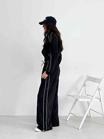 Женский повседневный велюровый костюм двойка: кофта и брюки Черный, 48/52 Одесса