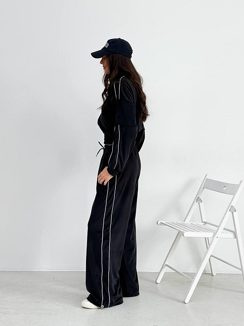 Женский повседневный велюровый костюм двойка: кофта и брюки Черный, 48/52 Одесса - изображение 3