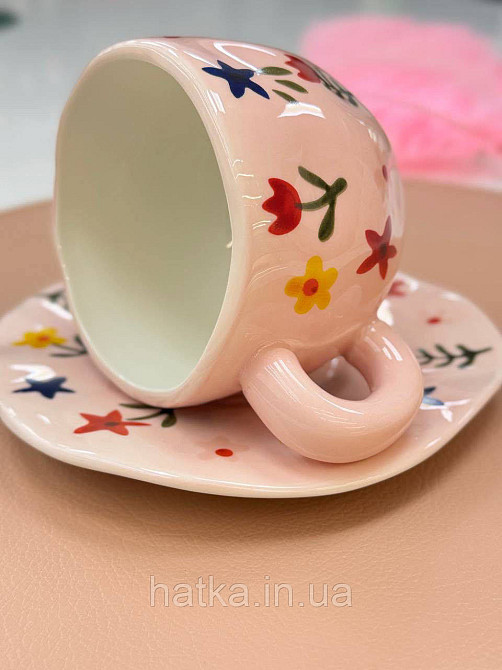Чашка з блюдцем кераміка Olens "Квіткова рожева" 300 мл 8030-428 Київ - фото 3