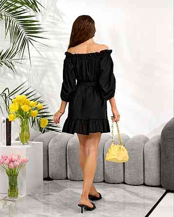 Женское легкое романтическое мини платье из льна. Черный, 46/48 Одесса