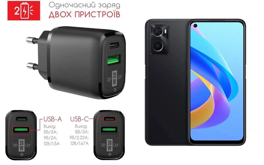 Сетевое зарядное устройство для Oppo A76, 20W 3A, Quick Charge 3.0 Киев - изображение 1