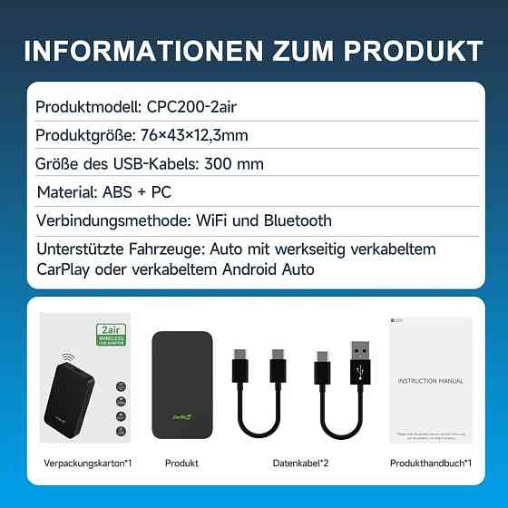Адаптер Carlinkit 5.0 2Air чорний Бездротовий CarPlay і Android Auto Plug and Play USB-C Автомобільний wi fi адаптер бездротовий Київ