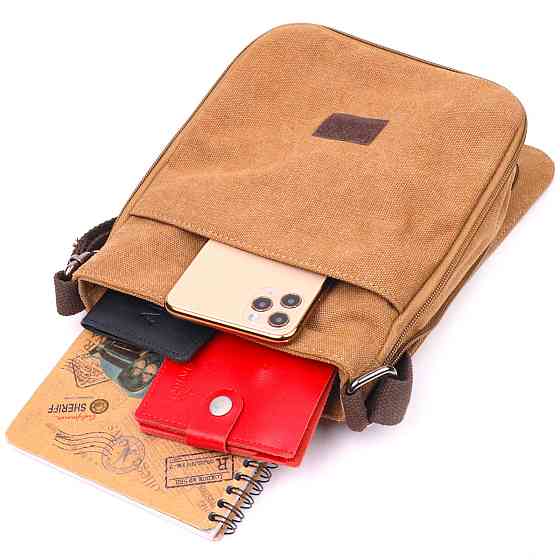 Функціональна чоловіча сумка з текстилю Коричнева (Vintage) Київ