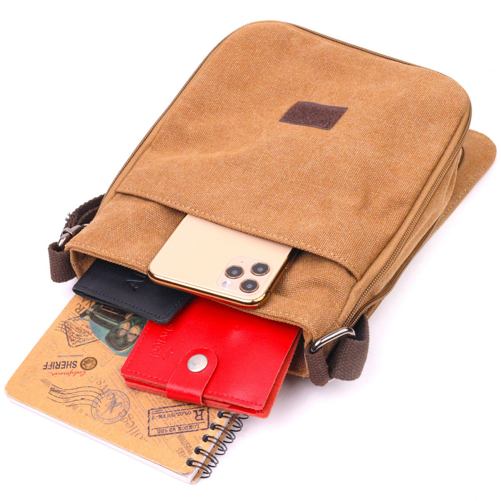 Функциональная мужская сумка из текстиля Коричневая (Vintage) Киев - изображение 2