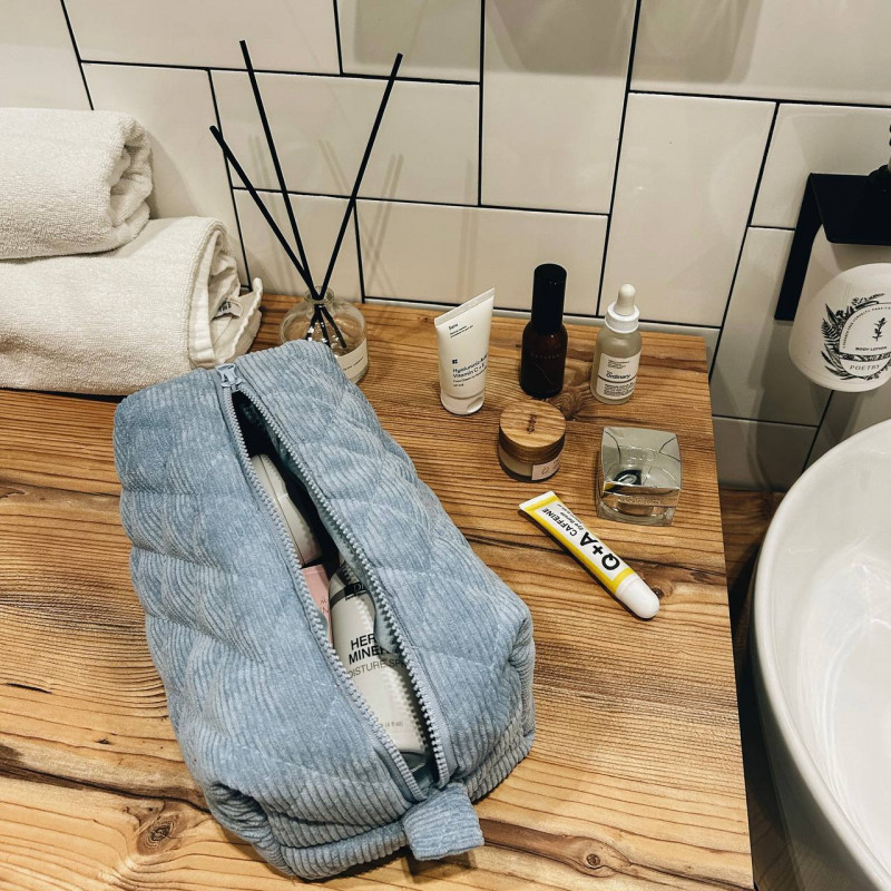 Большая женская вельветовая косметичка 24x13x13 см (Голубой) Сумы - изображение 2