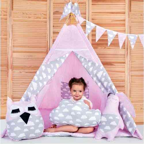 Вігвам Хатка комплект Ніжність Рожевий з сірим (хмари) з подушками Київ