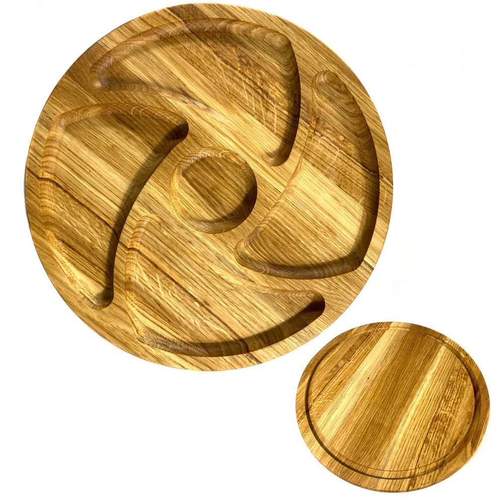 Деревʼяна тарілка з натурального дерева діаметр 30 см, висота 2 см, тарілка для закусок Кам'янець-Подільський - фото 1