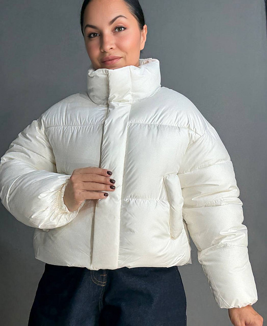 Куртка женская Haiziyuan 8606 короткая пуффер с воротником белая, белый, L Киев - изображение 14